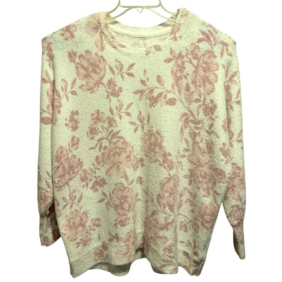 Joie Womens Soft Pink Floral Cottagecore Sweater Crew Neck Dolman Sleeves 1X NWT - Picture 1 of 4